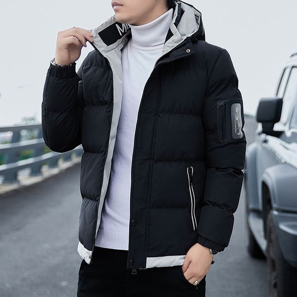 

men's down parkas puffer thick warm winter hooded coat cotton padded 5xl fashion casual clothing streetwear 221208, Black