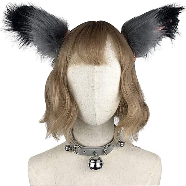

costumes cute cat ears bell headbands faux fox tail butt neck collar set cosplay accessories set toys for wo, Black