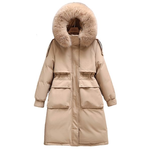 

women s down parkas winter long jacket natural fur collar hooded 90 white duck coat thickness snow warm women 221208, Black