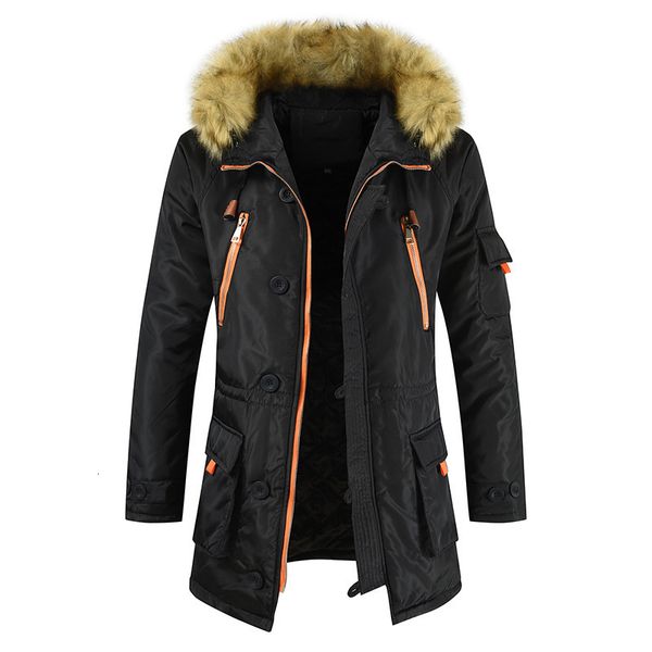 

men s down parkas cotton warm thick park hoodie winter mid length jacket fur collar fashion large size clothing 221208, Black