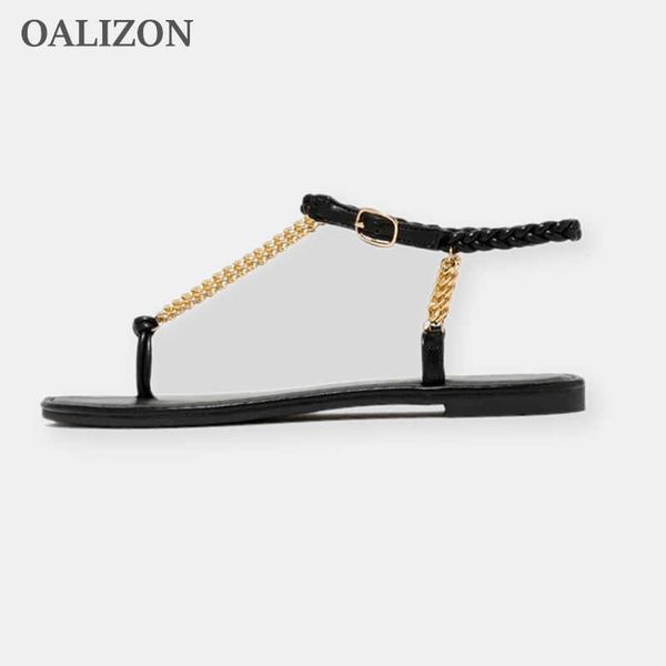 

sandals rome chain flats sandals women shoes new 2022 summer beach open toe slides buckle strap sandals casual weave ladies slippers t221209, Black