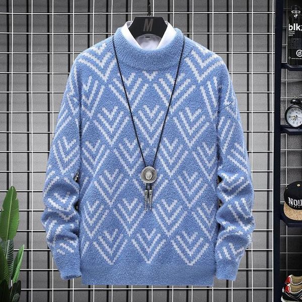 

men casual sweaters cute cat pattern trendy slim sweater o-neck long sleeve woolen warm pullovers men clothing, White;black