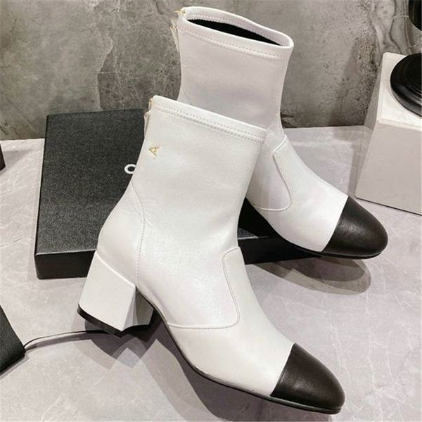 

luxury design boots fashion channel women retro decoration winter warm snow non slip high heel martin knight tassel casual socks boots 08-01, Black