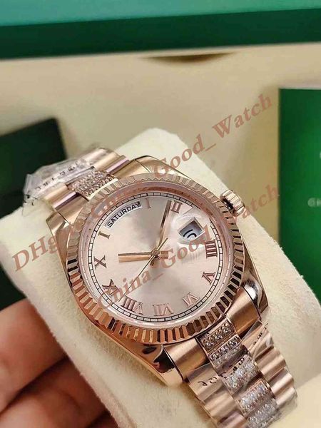 

3 color 36mm watches for men date champagne roman dial rose gold watch men's 2813 automatic movement diamond bracelet strap wristmaps s, Slivery;black