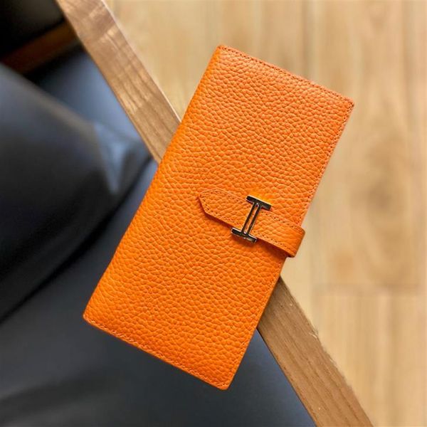 

whole leather wallet women's long design new multifunctional folding card holders259w, Red;black