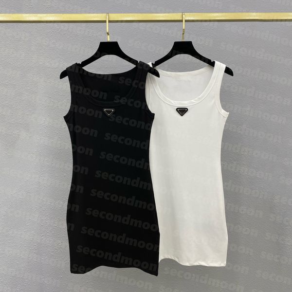 

women casual sling dress designer knits dresses triangle badge fashion dress sleeveless knitted skirts, Black;gray
