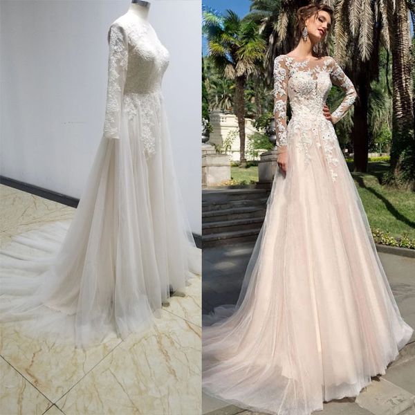 

real image long sleeve boho wedding dress a line lace appliques bridal wedding gowns vestido de noiva, White