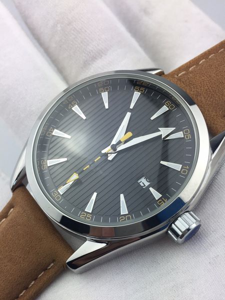 

fashion men's watch machinery automatic fine steel large dial leather leisure watch waterproof, Slivery;brown