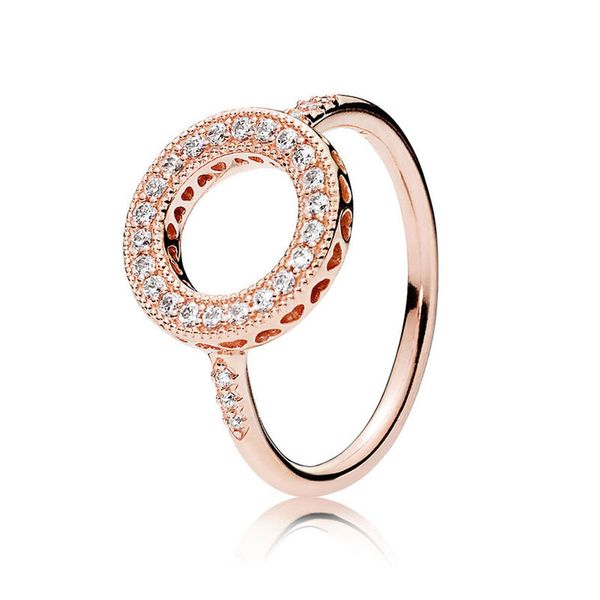 

18k rose gold sparkling halo ring with original box for pandora 925 sterling silver wedding jewelry for women girls cz diamond engagement ri, Slivery;golden