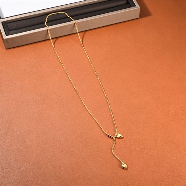 

new ins gold double love pendant necklace simple fashion temperament all-match sweater chain accessories, Silver