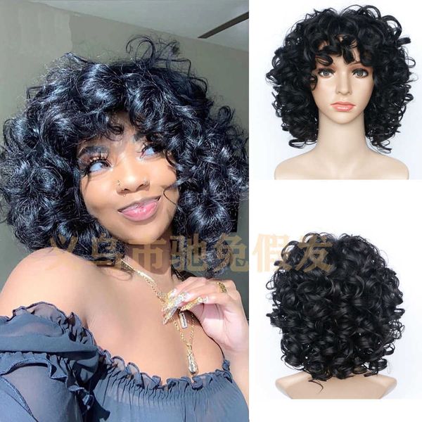 

hair synthetic wigs new wig set yiwu long curly small short 1201, Black
