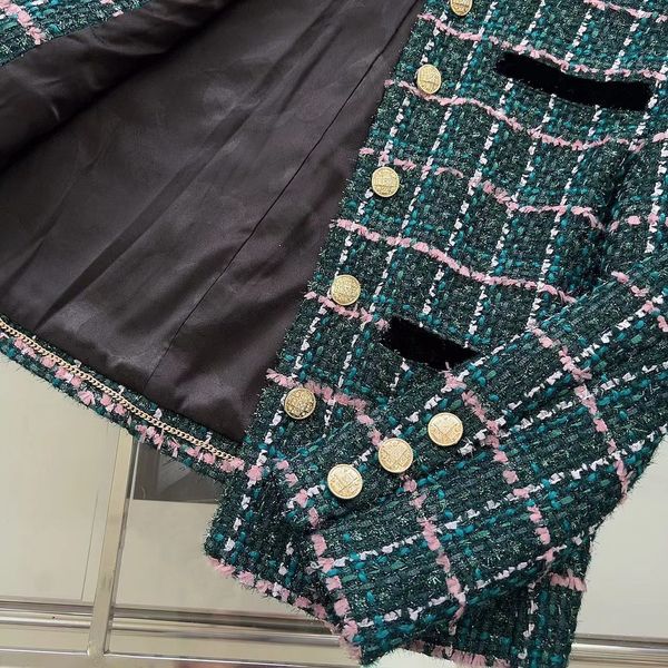 

chan new women's brand jacket 2023 designer fashion high-end autumn winter ccc logo metal chain plaid tweed coat leisure spring coats c, Black;brown