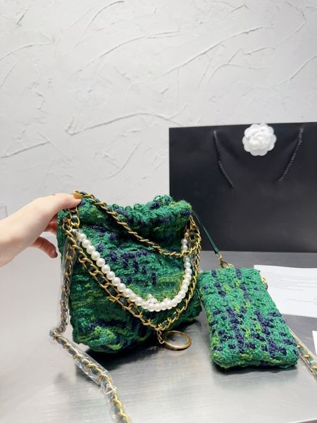 

women bags 22k woolen cloth garbage bag fashion shopping satchels shoulder bags hardware chain pearl accessories luxury designer purses hand