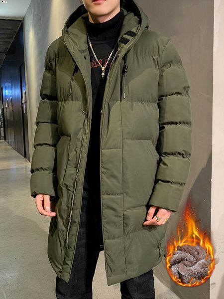 

men's down parkas winter long parka warm jacket fleece liner hooded windbreaker coat thick cotton padded thermal parkas plus size 8xl 2, Black