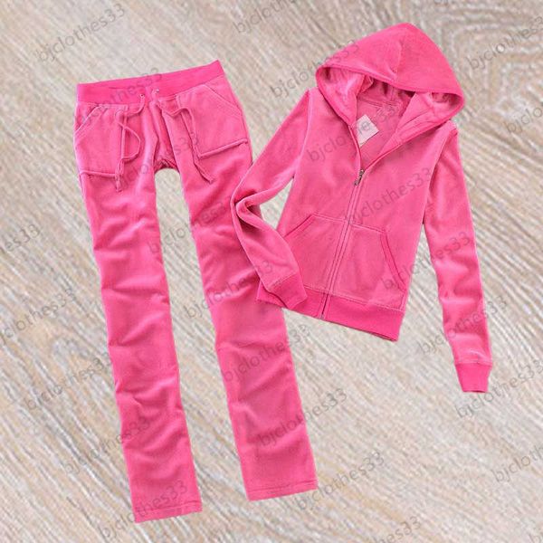 

juicy tracksuit brand womens two piece pants zipper open long-sleeved hooded jackets pockets drawstring loose trousers fashion designer wom, White