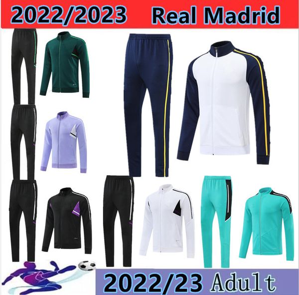 

benzemas 2022 2023 soccer tracksuits sets real madrids tracksuit set 22/23 men and kids football kit chandal futbol survetement madrides tra, Black
