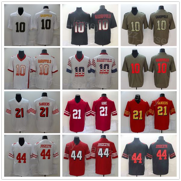 

men football 44 kyle juszczyk jersey 10 jimmy garoppolo 21 deion sanders drift flag shadow hyphenation hemp grey olive salute to service emb, Black;red