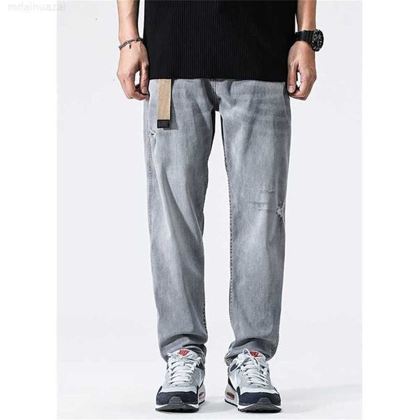 

men's jeans streetwear men vintage loose smoky grey 2022 autumn and winter new style pattern fashion straight cylinder trousers femalex, Blue