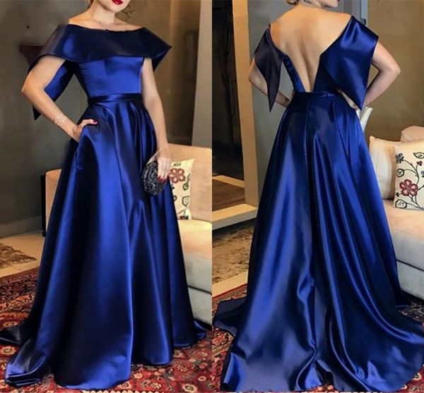 

elegant royal blue formal evening dress 2023 off shoulder backless a-line satin women prom party gowns robe de soiree, Black;red