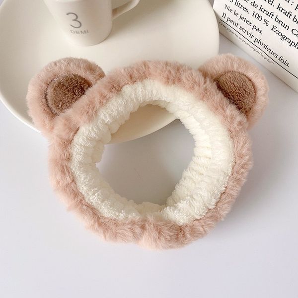 

european and usa fashion warm hair bands little bear plush face washing headbands facial mask hair clasp, Black;brown