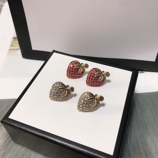 

women stud 18k gold plated luxury brand designers letters strawberry famous ladies round crystal rhinestone earring wedding party jewerlry n, Golden;silver