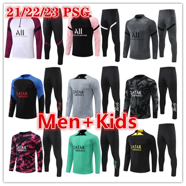 

kids men soccer tracksuit kit 21 22 23 football jerseys training tracksuits suit sets 2022 2023 messis mbappe survetement foot chandal tuta, Black