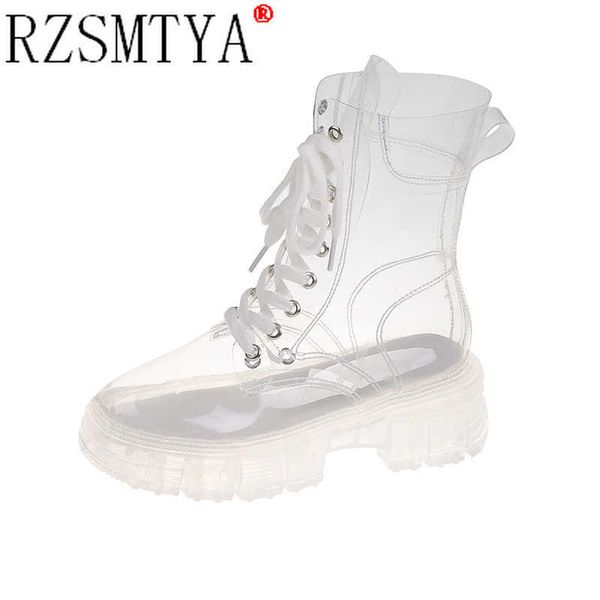 

sandals korean version of the full transparent boots crystal bottom lace casual shoes platform shoes students fashion rain boots t221209, Black