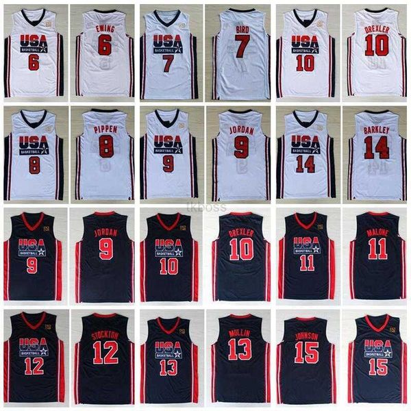 

college basketball wears 1992 team usa basketball jerseys dream larry bird michael patrick ewing scottie pippen clyde drexler john stockton, Black