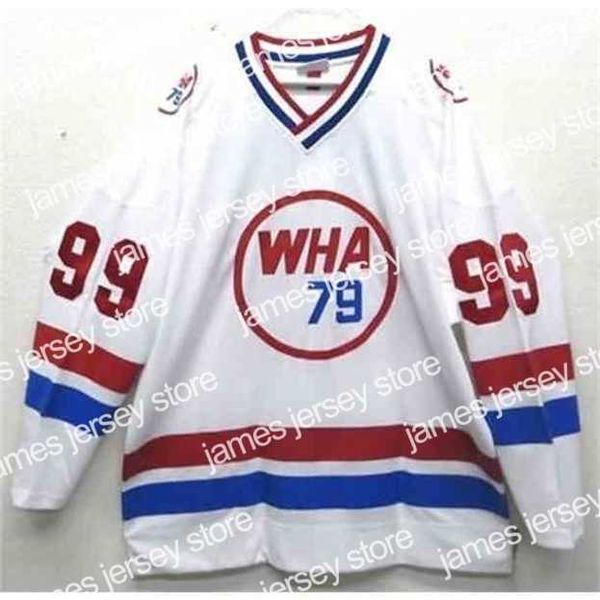 

college hockey wears nik1 99 wayne gretzky 1979 wha all star hockey jersey embroidery stitched customize any number and name jerseys, Black