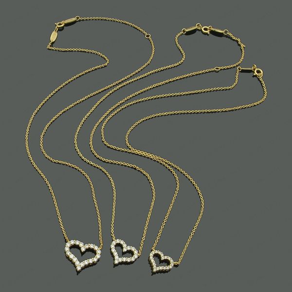 

designer hollow heart-shaped earrings female diamond necklace couple chain pendant luxury jewelry gift girlfriend accessories wholesale with, Silver