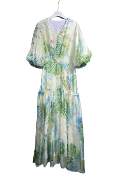 

spring 2023 new v-neck print short sleeve temperament slim long dress, Black;gray