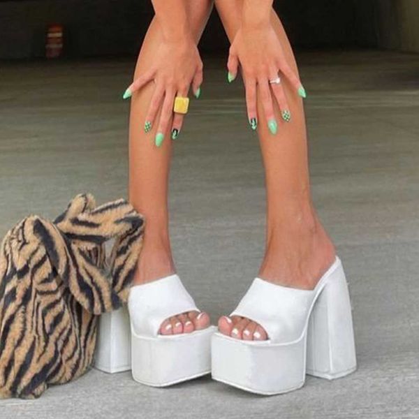 

sandals gigifox brand new big size 43 summer white chunky heeled mules high heels party platform heel sandals shoes for women 2022 t221209, Black