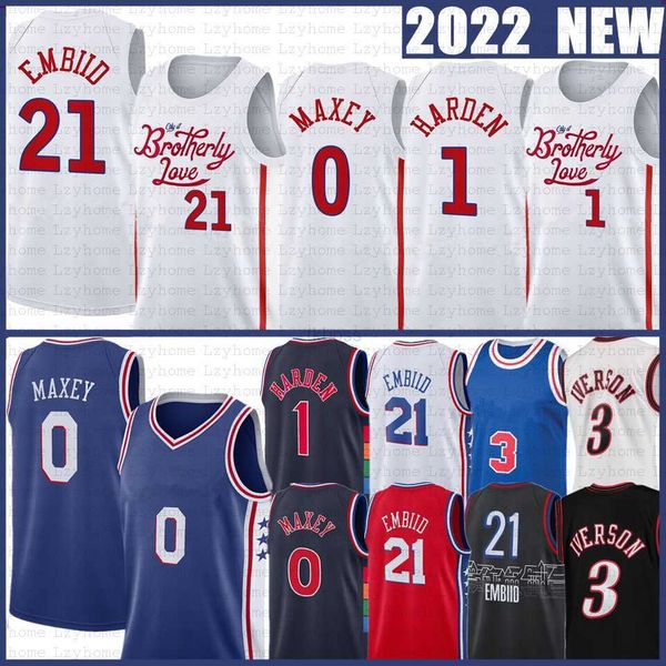 

college basketball wears new james harden tyrese maxey joel embiid basketball jersey 2023 allen iverson julius erving sixer city white editi, Black