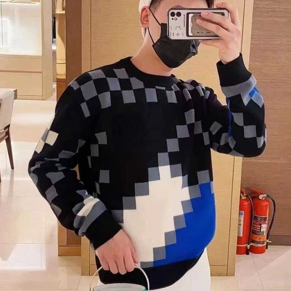 

luxury wool sweater mens sweatshirt mosaic embroidery knitwear v designer sweaters men women pullover coat knit shirt, White;black