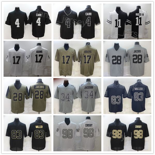 

men football 4 derek carr jersey 17 davante adams 28 josh jacobs 83 darren waller 98 maxx crosby 34 bo jackson 11 henry ruggs iii hyphenatio, Black;red