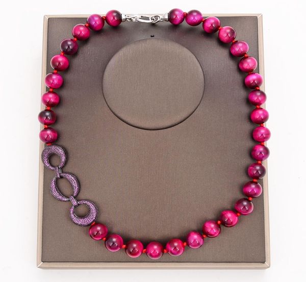 

guaiguai jewelry 14mm round red tiger039s eye necklace cz pave connector handmade for women real gems stone lady fashion jewell9638904, Silver