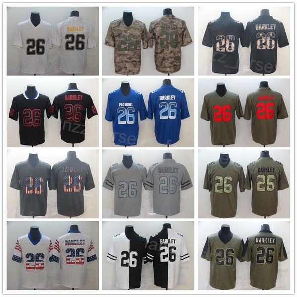 

men football 26 saquon barkley jerseys hemp grey drift smoke shadow flag hyphenation goddess olive salute to service vapor color rush all st, Black;red