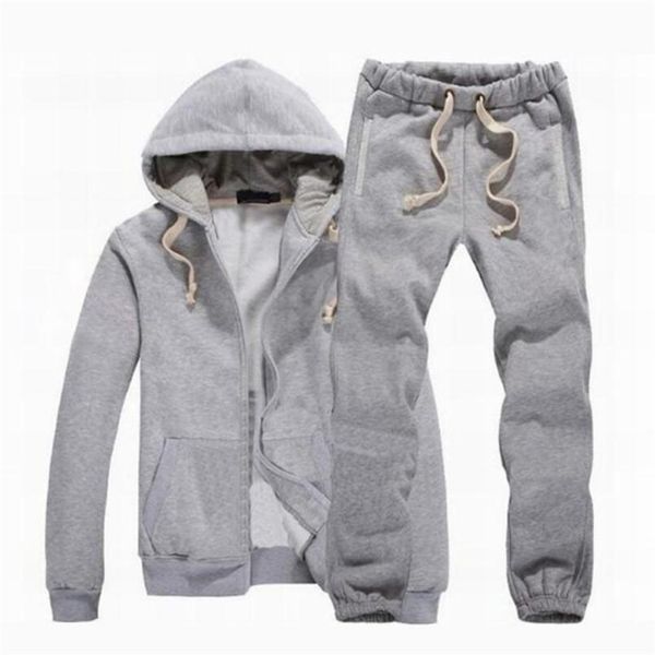 

fashion-new men tracksuit winter hood jacket pants sweatshirts 2 piece set hoodies sporting suit sports coat sportswear2857, Gray
