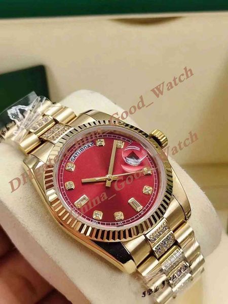 

36mm watches for men ladies dress women's date red dial yellow gold men watch fashion business automatic movement diamond bracelet stra, Slivery;black