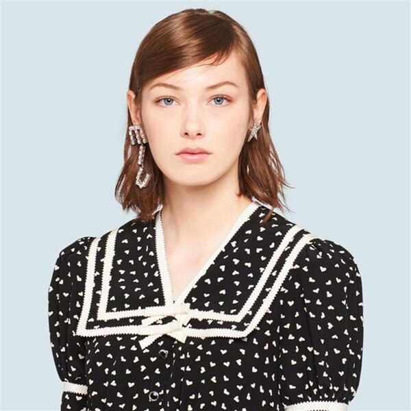 

dangle & chandelier exquisite luxury miu letters earrings inlaid shiny full zircon brooch brand designer female fashion personality tre2389, Silver