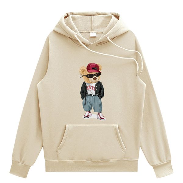 

young men/women funny bear printed hoodies streetwear autumn winter fashion keep warm pullover hooded, Black