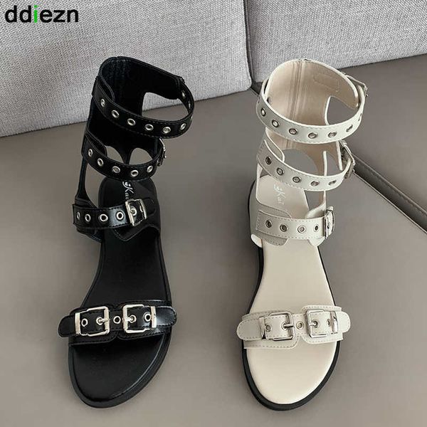 

sandals female open shoes women sandals 2022 summer shoes for women casual outside white rubber flats fashion gladiator ladies sandals t2212, Black