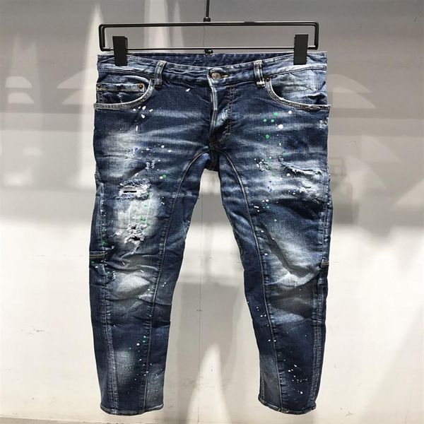 

fashionable european and american men's casual jeans in high-grade washed hand-worn tight ripped motorcycle jean lta232289h, Blue