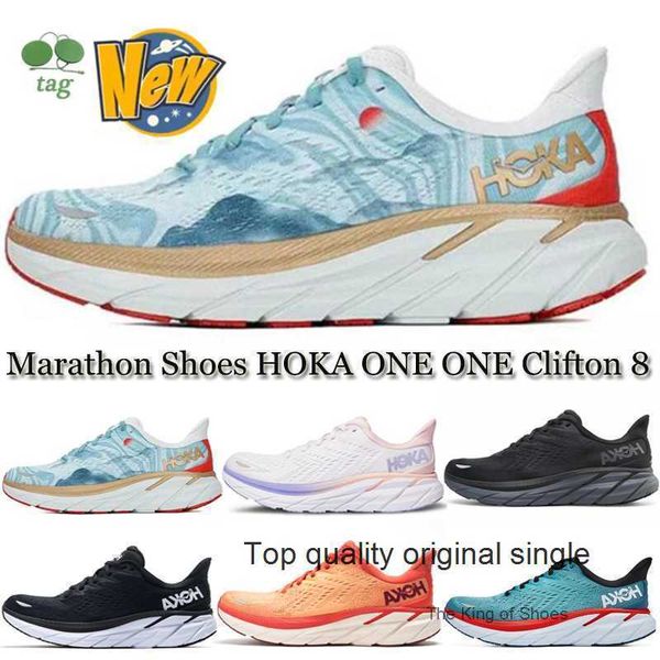 

outdoor fashion women men running shoe hoka one clifton 8 real teal fiesta black white marathon training sneakers casual shoe shock