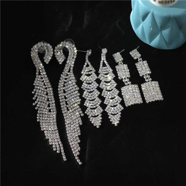 

korean temperament handmade super flash rhinestone earrings female original design simple long earrings earrings sweet ear clips 22121, Golden