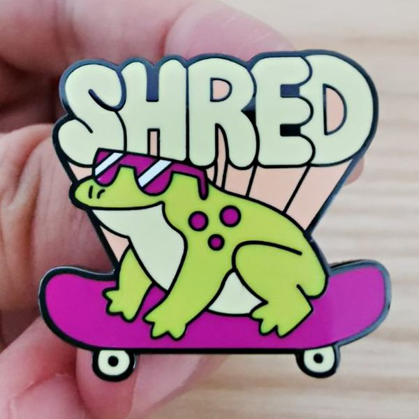 

funny badge accessories for skiboarding expert frog cartoon brooch shred pin, Blue