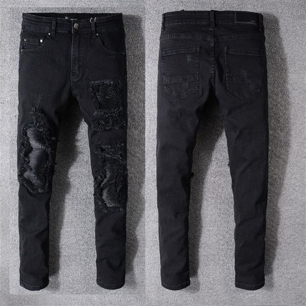 

fashion men's jeans runway slim racer biker jeans #1133 hiphop skinny men denim ripped joggers pants male wrinkle jean trousers254j, Blue
