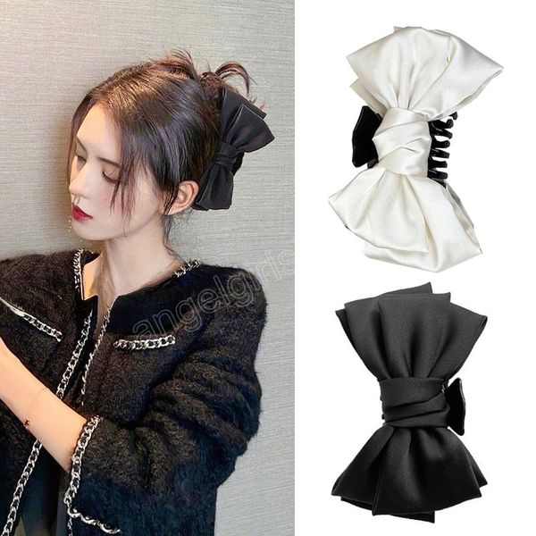 

ribbon bow pearl hair claw clips fashion cute hair clip for women grils hairpins clamps crab barrettes hair accessories gifts, Slivery;white