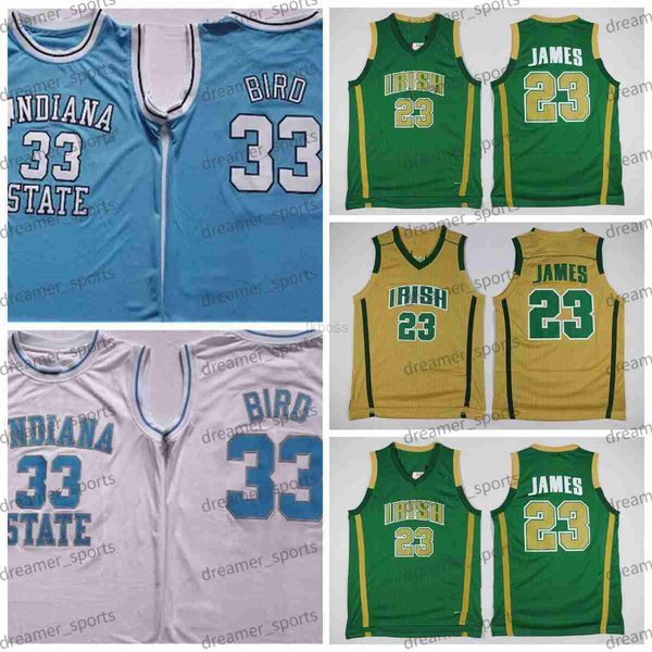 

college basketball wears ncaa basketball jersey 33 larry bird indiana state sycamores 23 james irish st. vincent mary yellow high school men, Black