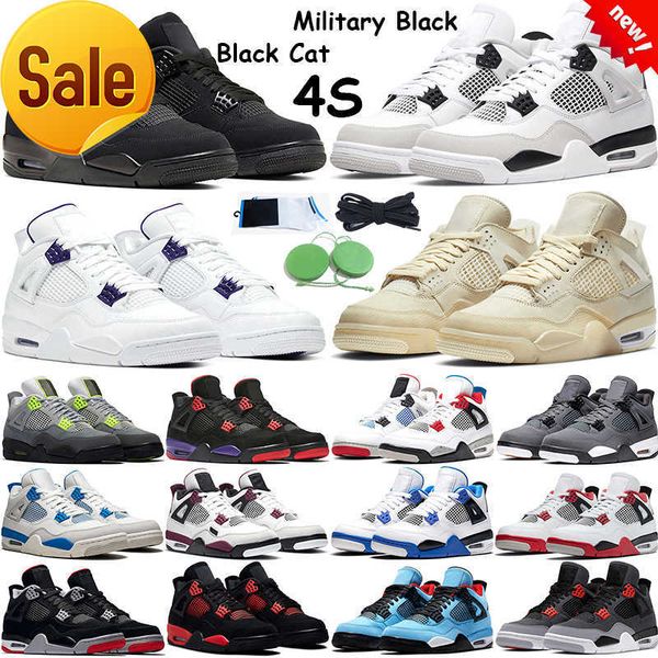 

low 4 retro military black 2022 basketball shoes men women sail 4s infrared university blue black cat fire red royalty neon purple metallic